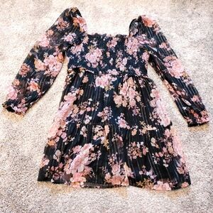 American Eagle Women's Black And Pink Floral Cottagecore Peasant Mini Dress Sz s
